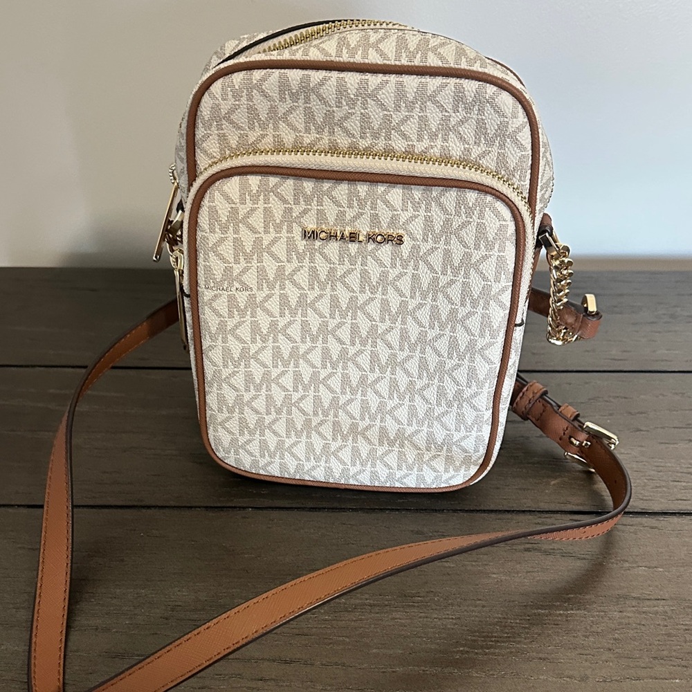 Michael Kors Cream and Tan Logo Crossbody